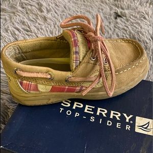 SPERRY GIRLS LEATHER & LINEN SHOE 9.5